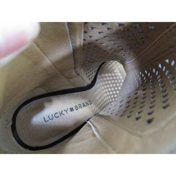 EUC! Lucky Brand Lakyn Black Perforated Suede High Heel Sandal Booties Sz 7M - Picture 10 of 11